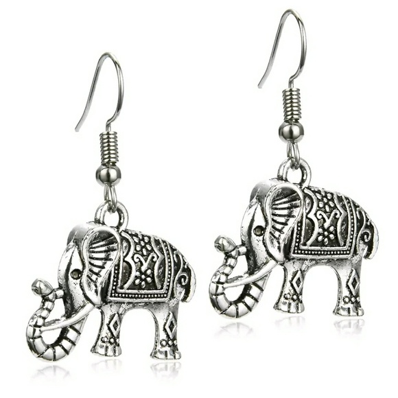 Tahitian Silver Elephant Earrings - Picture 1 of 3